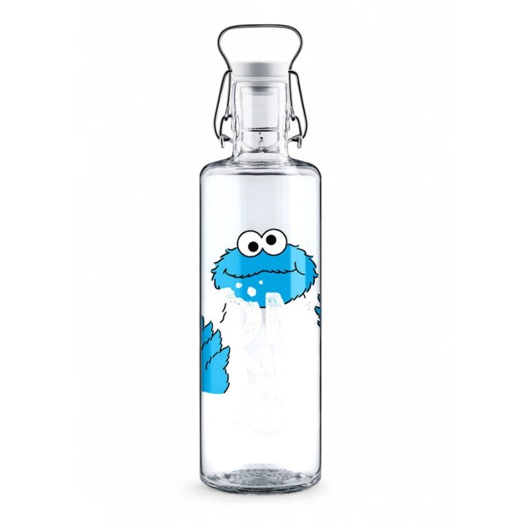 soulbottles drinking bottle crumb monster glass (glass bottle, ceramic lid, stainless steel clasp) 1 litre transparent