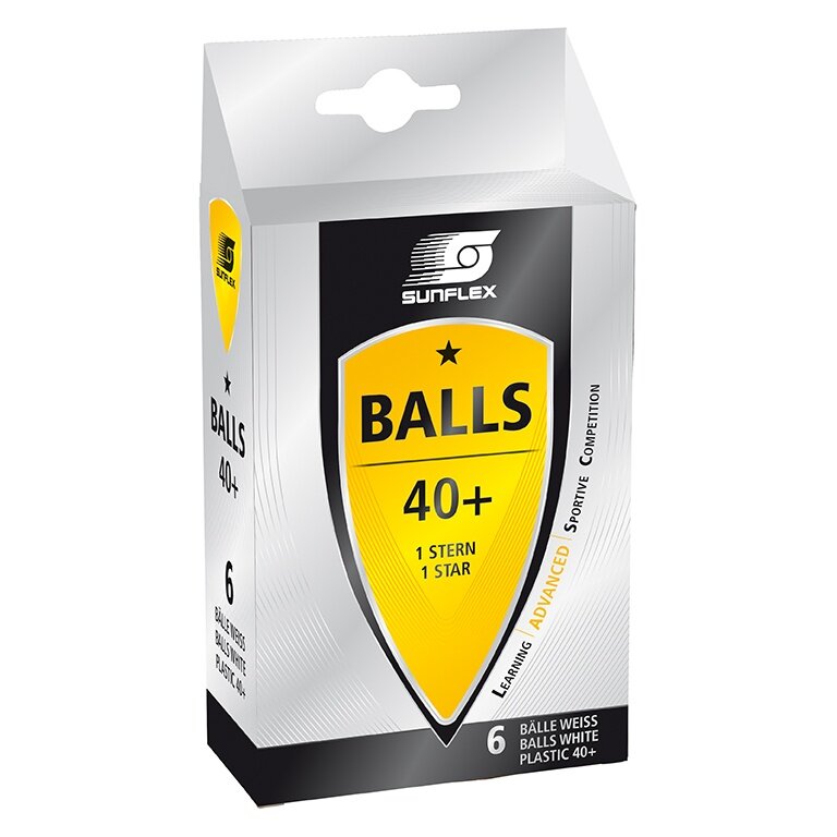 Sunflex Table Tennis Ball 1-Star (Plastic Ball 40+) white 6-pack carton packaging