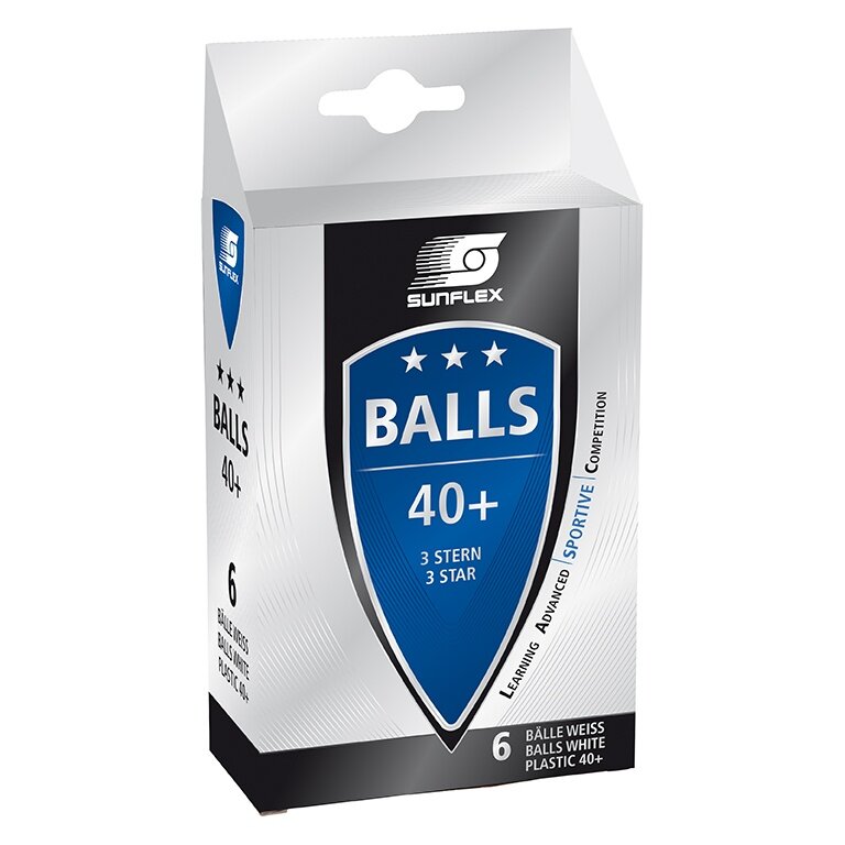 Sunflex Table Tennis Ball 3-Star (Plastic Ball 40+) White Pack of 6