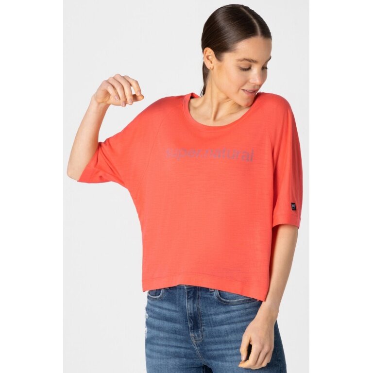 super natural Sport and Leisure Shirt Liquid Flow Tee (breathable, temperature regulating) coral red Women