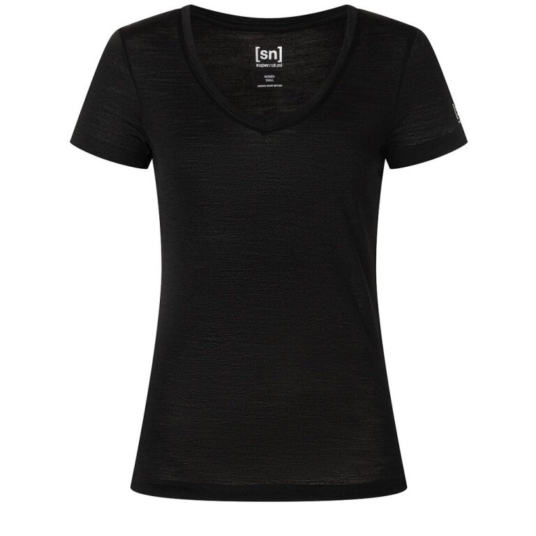 super natural Functional Underwear Short Sleeve V-Neck Sierra 140 Tee (Merino Mix) black Ladies