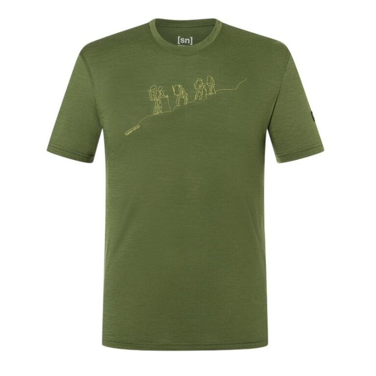 super natural walking/leisure t-shirt graphic hiking - merino wool blend - olive green men's