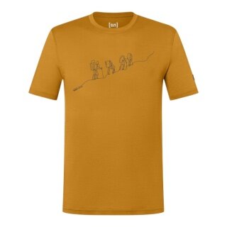 super natural walking/leisure t-shirt graphic hiking - merino wool blend - yellow men's