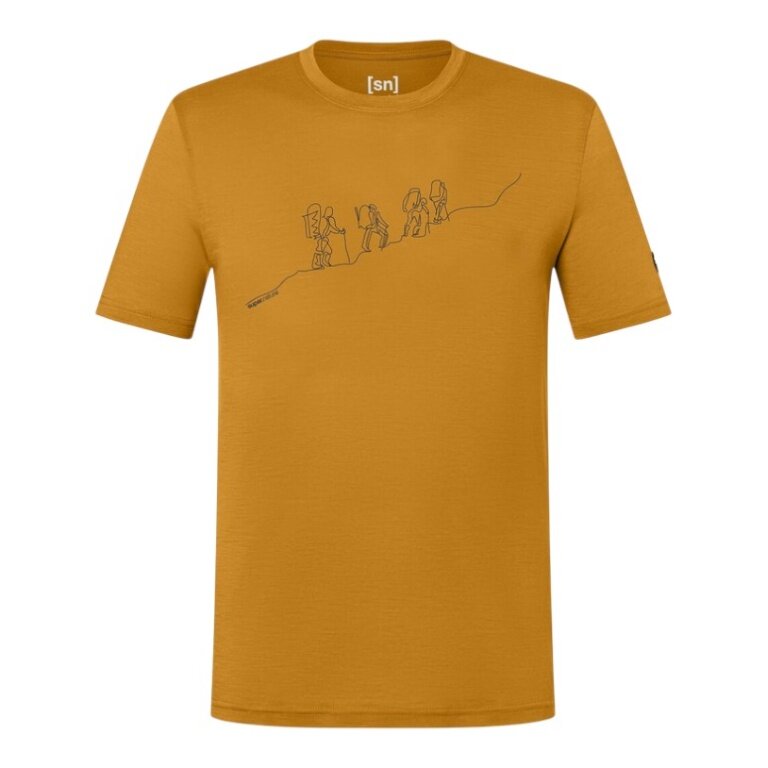 super natural walking/leisure t-shirt graphic hiking - merino wool blend - yellow men's