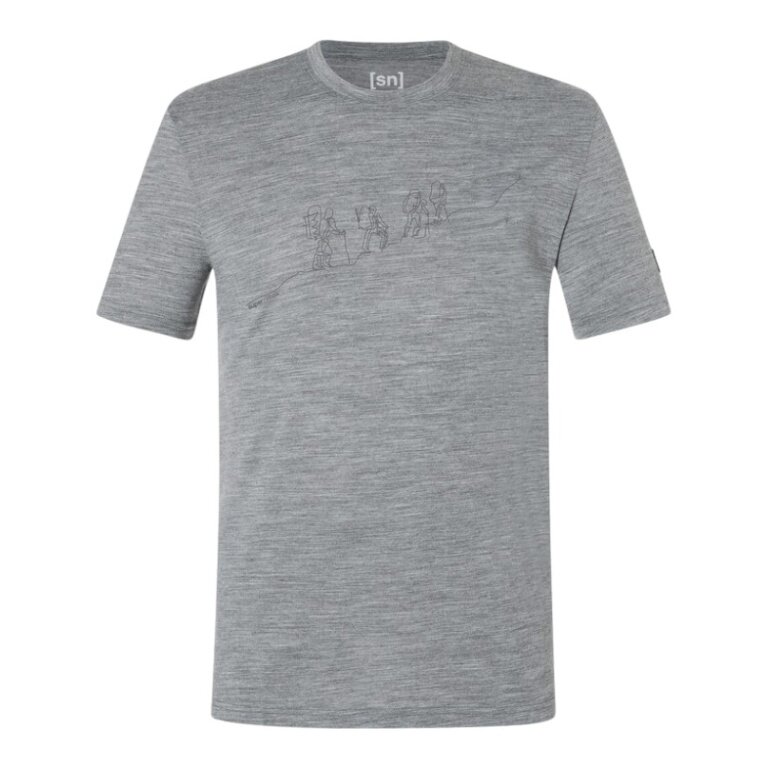 super natural walking/leisure t-shirt graphic hiking - merino wool blend - grey mélange men's