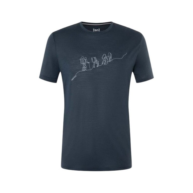 super natural Hiking/Leisure T-shirt Graphic - Merino Wool Blend - Blueberry Navy Blue Men's