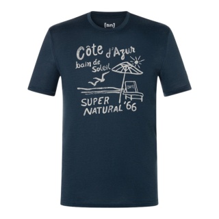 super natural leisure T-shirt Wood Cote D'Azur Tee (Merino mix) dark blue men's