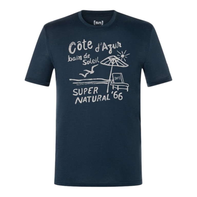 super natural leisure T-shirt Wood Cote D'Azur Tee (Merino mix) dark blue men's