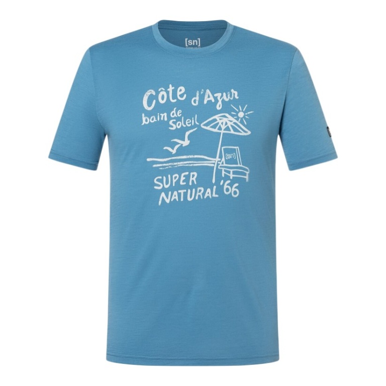 super natural leisure T-shirt Wood Cote D'Azur Tee (Merino mix) light blue men's