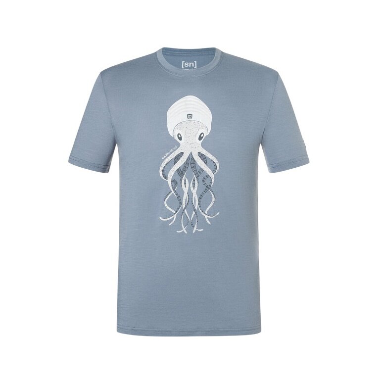 super natural Sport/Recreation Shirt Octopussy Tee (Merino Mix, Comfortable Fit) Stone Grey/Blue Men's