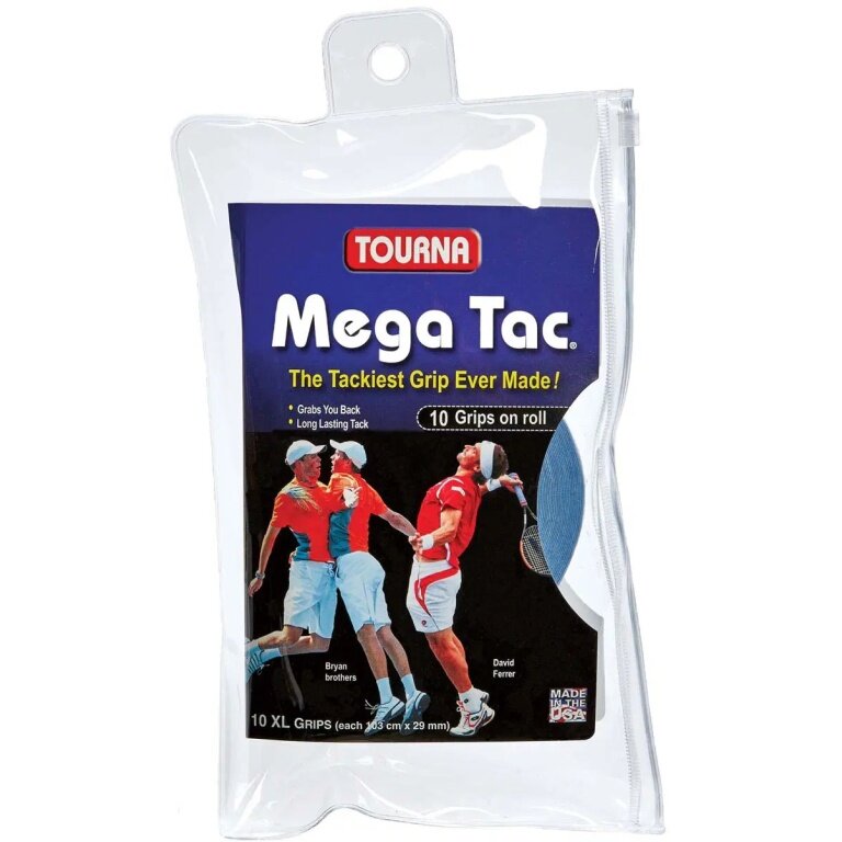 Tourna Overgrip Mega Tac (extreme grip, durable, wide) blue pack of 10